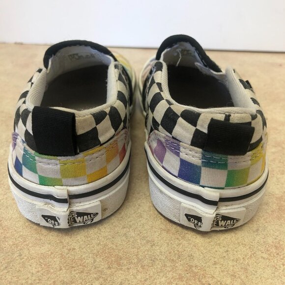 Vans Asher Classic Slip On Rainbow Checkered Sneakers Youth Missy Size 12 - Picture 4 of 11